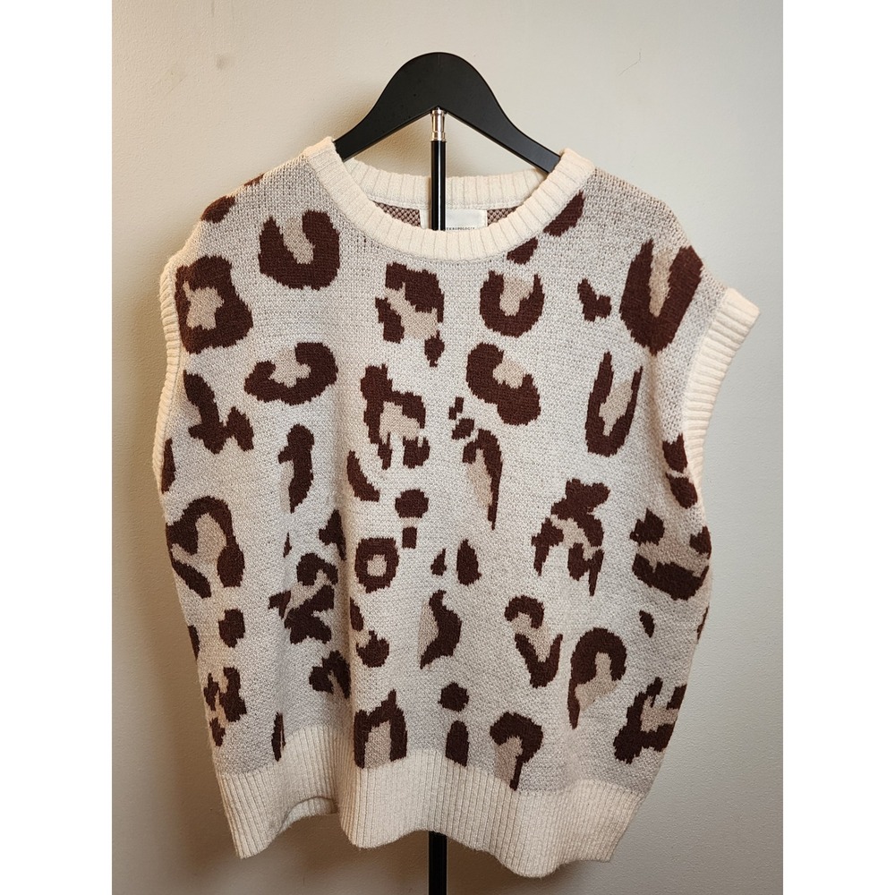 Anthropologie Leopard Print Sweater‎ Vest Crew Neck Knit Sleeveless Top OS